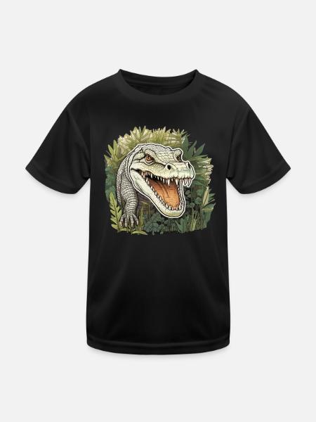 Krokodil - Ursprunger - Kinder Funktions-T-Shirt - Schwarz - Vorne