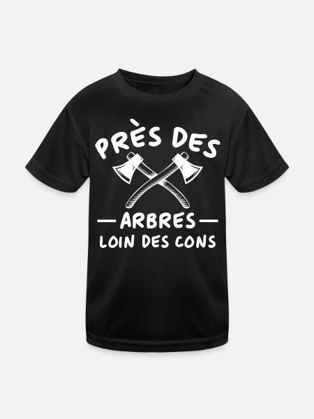 Près des arbres loin des cons cadeau bûcheron - T-shirt sport Enfant - noir - Devant