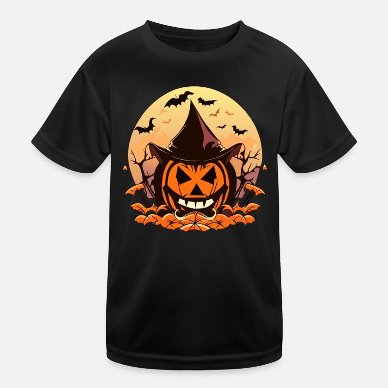 Pumpkin-Lit Spooky Halloween Night Kids Functional T-Shirt