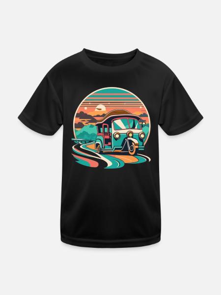 Asian Tuk-Tuk in Foreground - Kids Functional T-Shirt - black