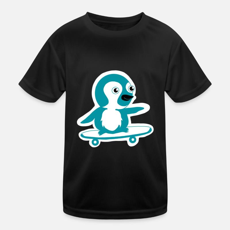 Pinguin Skateboard Kinder Funktions-T-Shirt