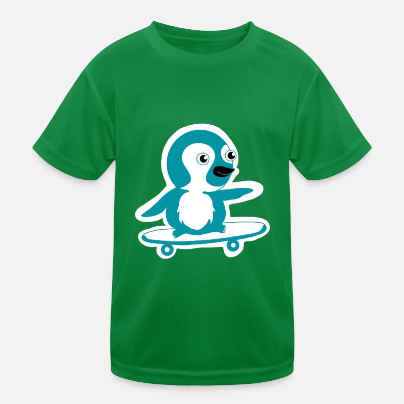 Pinguin Skateboard Kinder Funktions-T-Shirt