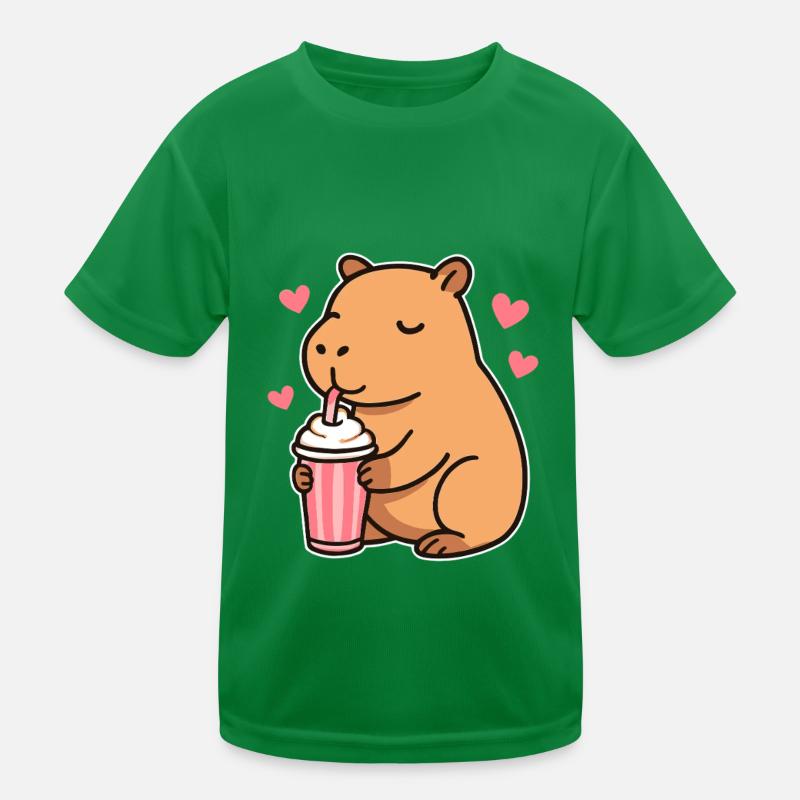 Capybara mit Milkshake – Süßes Tierdesign Kinder Funktions-T-Shirt