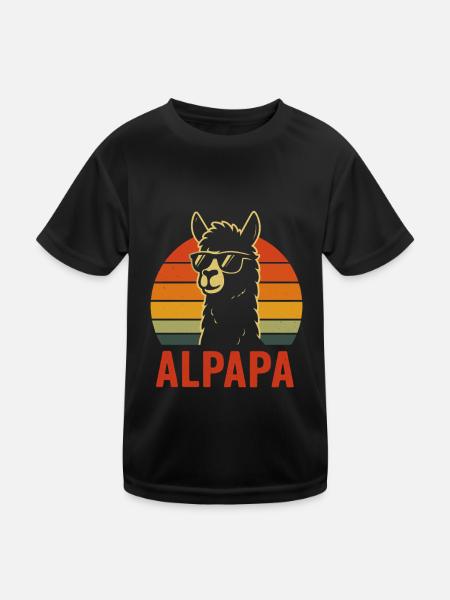 Lustiges Alpaka Papa - Kinder Funktions-T-Shirt - Schwarz