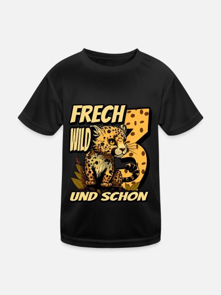 3. Kindergeburtstags Party Leopard Wild und Frech - Kinder Funktions-T-Shirt - Schwarz - Vorne
