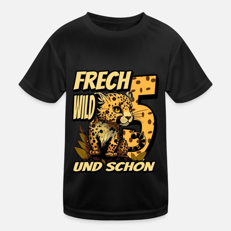 5. Kindergeburtstags Party Leopard Wild und Frech Kinder Funktions-T-Shirt