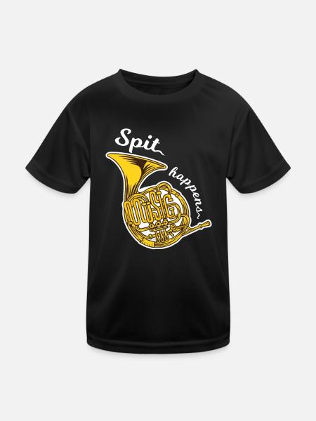 Horn French horn | Spit Happens - Kids Functional T-Shirt - black - Front