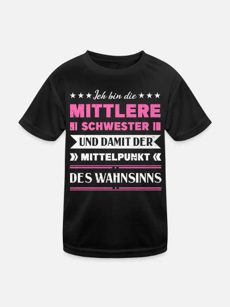 Mittelkind Sandwichkind Mittlere Schwester - Kinder Funktions-T-Shirt - Schwarz - Vorne
