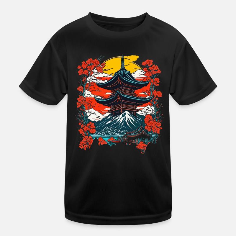 Traditional Japanese temple landscape Kids Functional T-Shirt