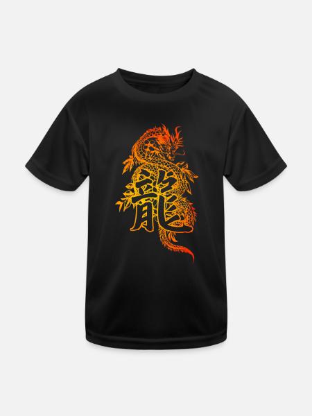 Drache mit chinesischen Schriftzeichen - Kinder Funktions-T-Shirt - Schwarz - Vorne