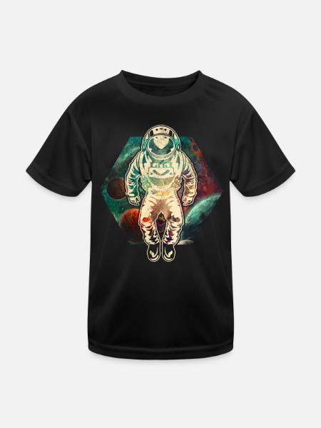 Astronaut im Weltraum - Kinder Funktions-T-Shirt - Schwarz - Vorne