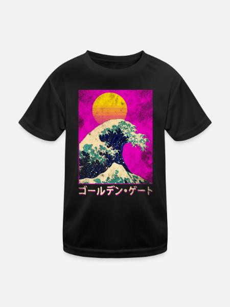 Grosse vague au Japon dans le style vaporwave - T-shirt sport Enfant - noir - Devant