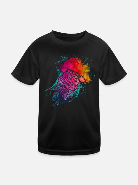 Bunte Qualle - Kinder Funktions-T-Shirt - Schwarz - Vorne