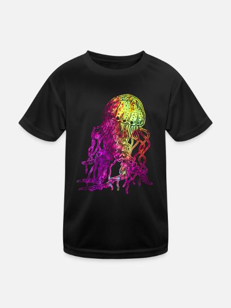 Bunte Qualle - Kinder Funktions-T-Shirt - Schwarz - Vorne