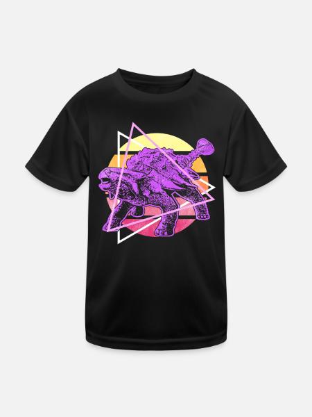 Vaporwave Synthwave Ankylosaurus Dinosaurs - Kids Functional T-Shirt - black - Front