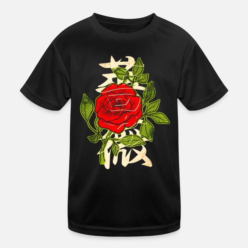 Red rose with Japanese characters Kids Functional T-Shirt