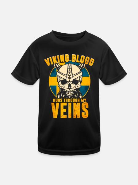 Viking blood runs through my veins - Sweden - Kids Functional T-Shirt - black - Front