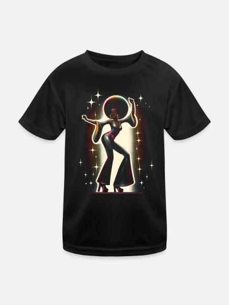 Fille avec afro dansant sur de la musique disco - T-shirt sport Enfant - noir - Devant