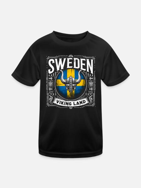 Sweden Land of the Vikings - Kids Functional T-Shirt - black - Front