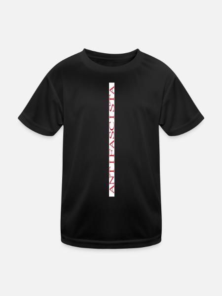 Schriftzug Antifascista vertikal weiß hinterlegt  - Kinder Funktions-T-Shirt - Schwarz