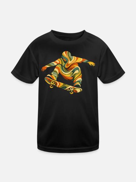 Retro Waves Skateboarder | Vintage Psychedelic Skate Design - Kids Functional T-Shirt - black - Front