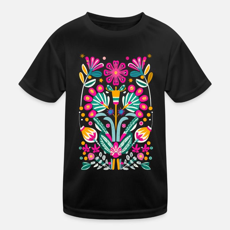 Otomi Flower Pattern Mexican Floral Art Kids Functional T-Shirt