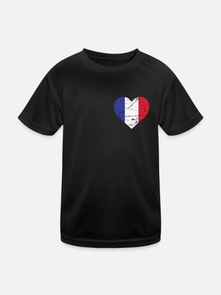 France Heart Flag France Patriot Fan - T-shirt sport Enfant - noir - Devant