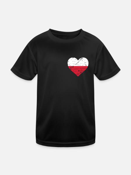 Polish Heart Flag Poland Polska Patriot Fan - Kids Functional T-Shirt - black - Front