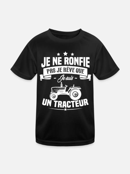 Je ne ronfle pas je rêve que je suis un tracteur - T-shirt sport Enfant - noir - Devant