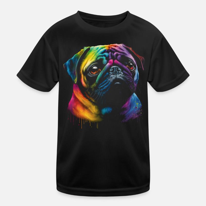 Mops Hund in Regenbogenfarben Kinder Funktions-T-Shirt