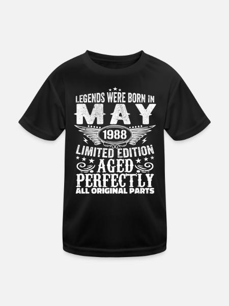 Mai 1988 Geburtstagsgeschenk Mai 1988 Mai - Kinder Funktions-T-Shirt - Schwarz - Vorne