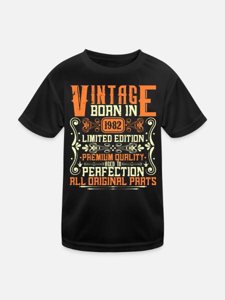 1982 Jahrgang 1982 - Baujahr 1982 Geburtstag 1982 - Kinder Funktions-T-Shirt - Schwarz