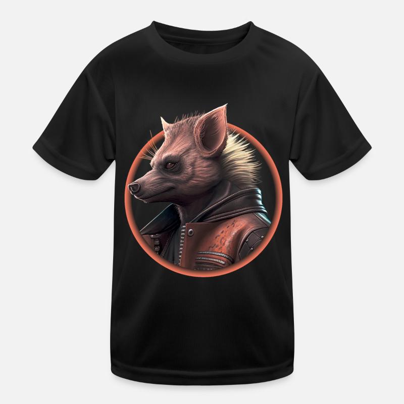 Punk Hyäne mit Lederjacke - Kinder Funktions-T-Shirt - Schwarz