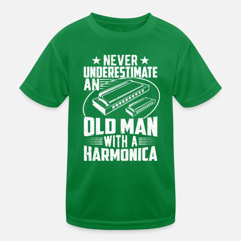 Alter Mann mit Mundharmonika Kinder Funktions-T-Shirt