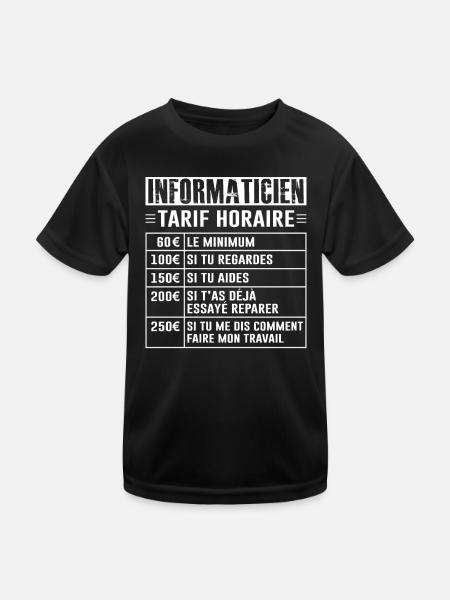 Tarif Horaire D'un Informaticien - T-shirt sport Enfant - noir - Devant