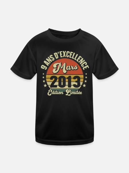 Mars 9 Ans 2013 Mariage Anniversaire Femme Cadeau - T-shirt sport Enfant - noir - Devant