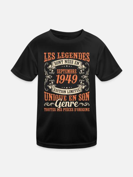 Anniversaire Vintage Idée Cadeau Septembre 1949 - T-shirt sport Enfant - noir