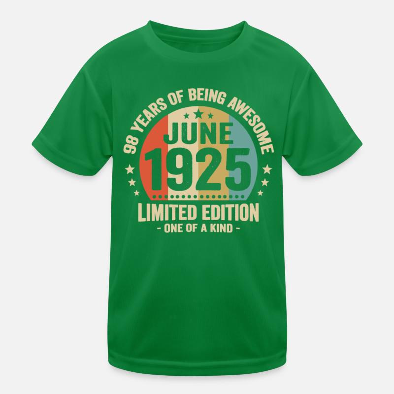 Juni 1925 98-jähriges Jubiläum Vintage-Geschenkidee Kinder Funktions-T-Shirt