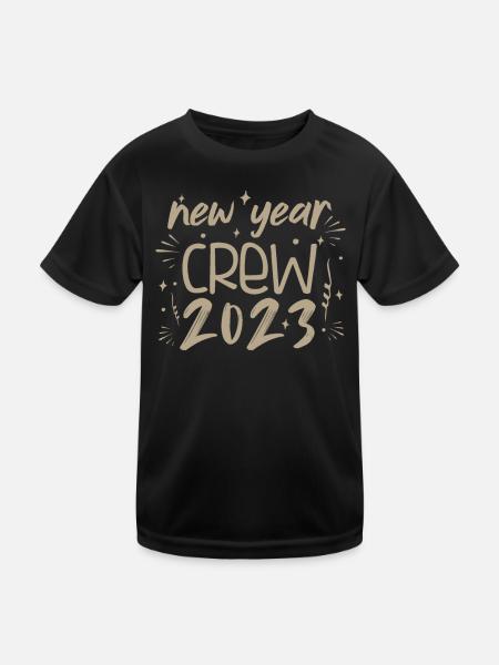 Silvester Crew 2023 Familie passend Silvester 2023 - Kinder Funktions-T-Shirt - Schwarz - Vorne