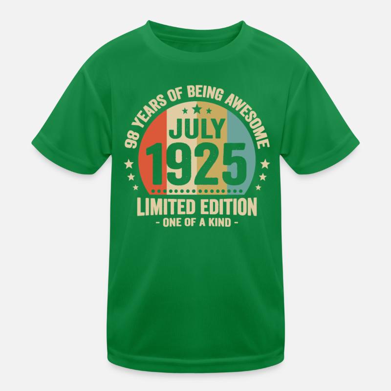 July 1925 98 Years Old Birthday Vintage Gift Kids Functional T-Shirt