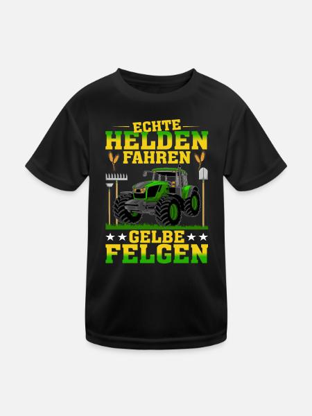 Echte Helden Fahren Gelbe Felgen - Kinder Funktions-T-Shirt - Schwarz - Vorne