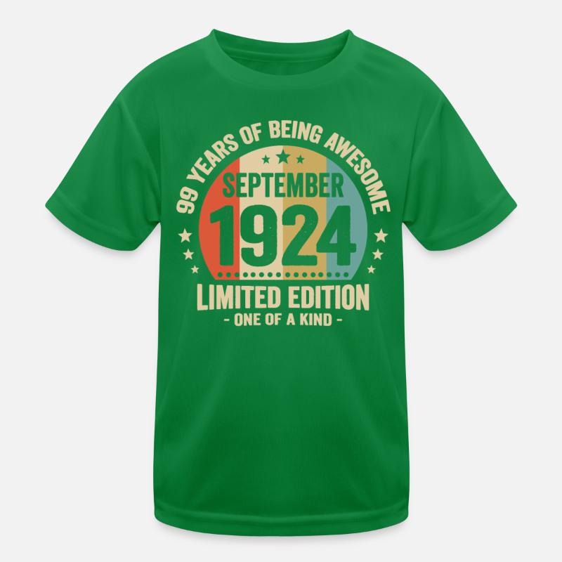 September 1924 99 Jahre Jubiläumsgeschenk Kinder Funktions-T-Shirt