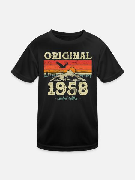 Born in 1958, 65th birthday, 65 years of strength - Kids Functional T-Shirt - black - Front