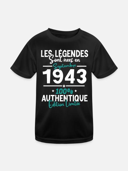 Cadeau Anniversaire septembre 1943 80 ans - T-shirt sport Enfant - noir - Devant