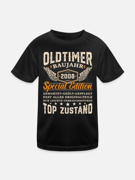 Retro Geschenkidee 2008 Oldtimer - Kinder Funktions-T-Shirt - Schwarz - Vorne