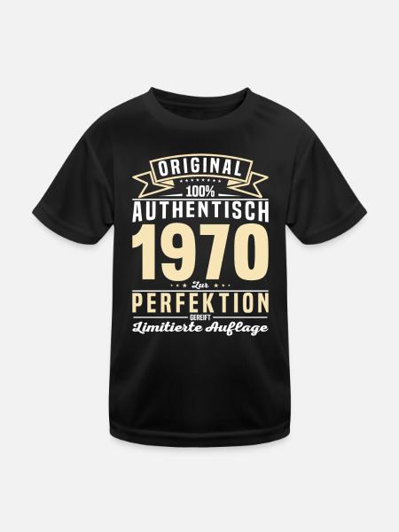 Authentisches 1970er Vintage Geschenk - Kinder Funktions-T-Shirt - Schwarz - Vorne