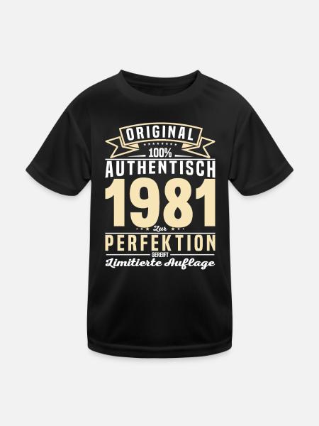 Authentisches Geschenk 1981 - Kinder Funktions-T-Shirt - Schwarz - Vorne
