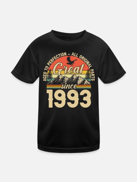 30th Birthday 1993 - Retro Vintage Gift Idea - Kids Functional T-Shirt - black - Front