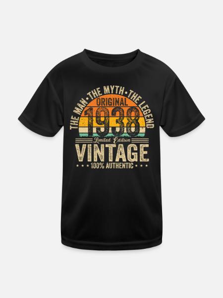 86th Birthday 1938 Retro Shirt - Kids Functional T-Shirt - black - Front