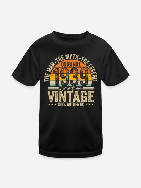 1939 - Vintage Geburtstag - Kinder Funktions-T-Shirt - Schwarz - Vorne